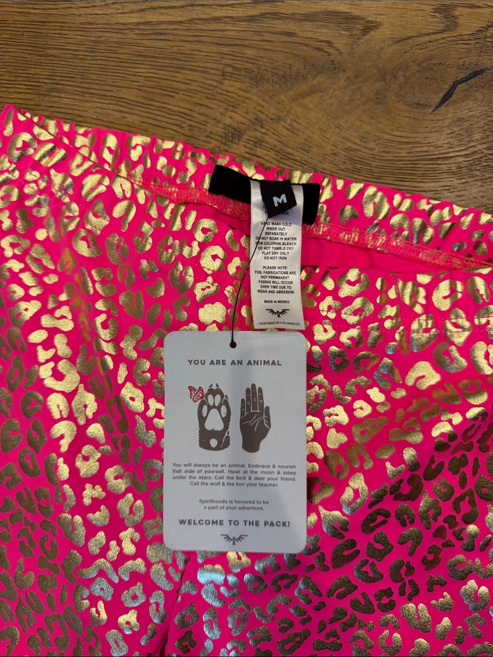 SpiritHoods Hot Pink Leggings with Metallic Gold Leopard Print - Picture 2 of 3
